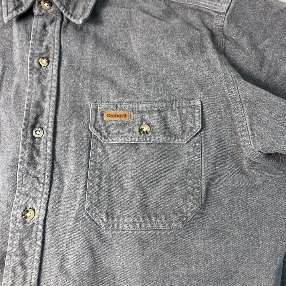Carhartt Shirt Mens Large Gray Flannel Heavyweight Button Up Cotton Workwear LS - Picture 7 of 12